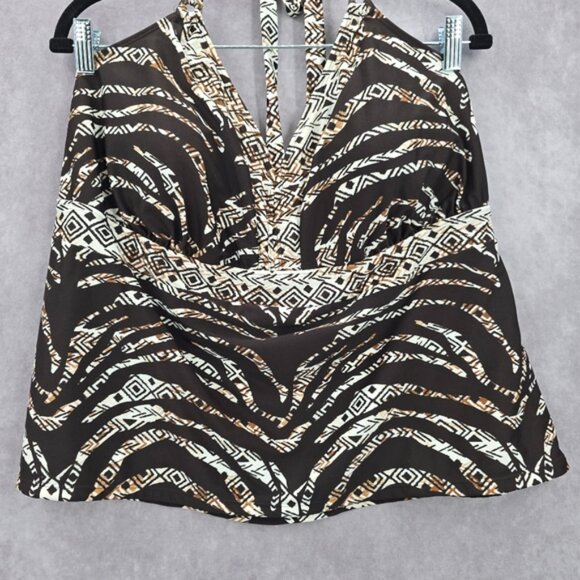 Faded Glory Brown Print Braid Halter Tankini Padded Swimwear Top Plus 3XL 22-24 - Picture 5 of 6